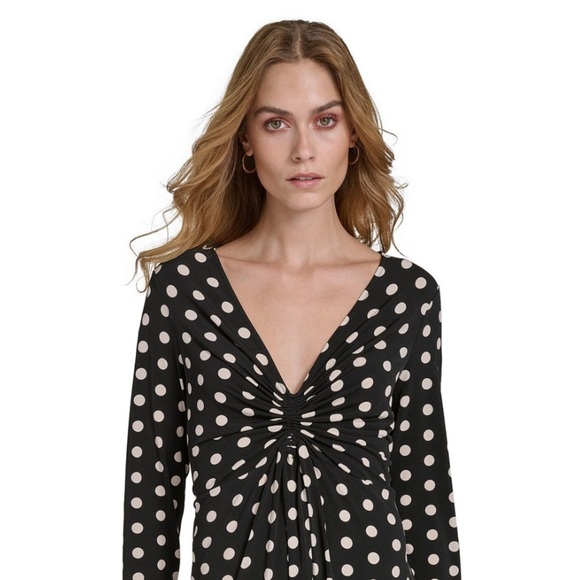 Halston Women's Polka-Dot Long-Sleeve Midi Dress/size L - Picture 4 of 10
